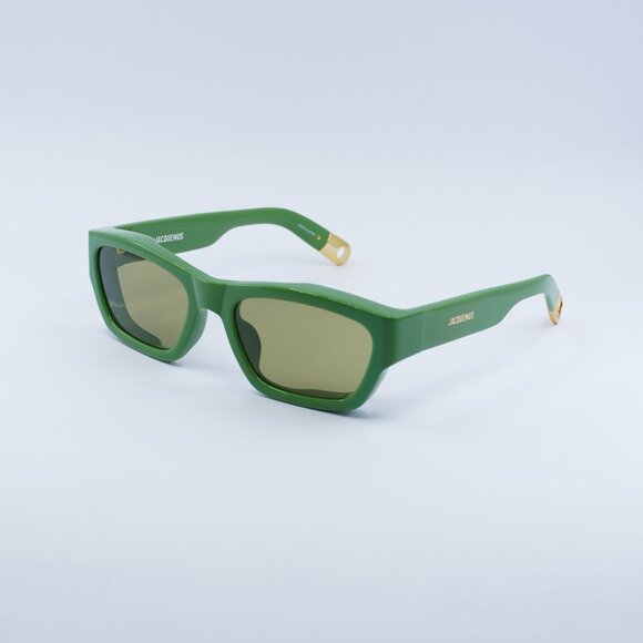 Jacquemus MERIDIANO JAC/9 C3 Sunglasses Shiny Green Rectangle Frame,Green Lenses - Picture 1 of 11